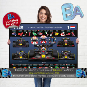 Max Verstappen 2025 Red Bull Formula 1 Car. Very High Quality Illustration In Blue (Orange also Available) from the Max Verstappen store collection.