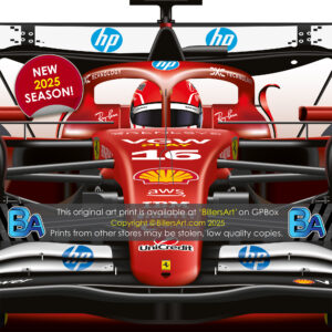 Charles Leclerc's 2025 Ferrari Racing Car. A Very High Quality Illustration from the Automotive store collection.