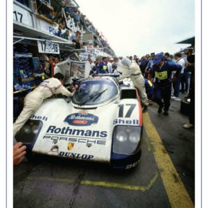 Derek Bell signed Porsche Pit Stop at Le Mans lithograph from the Sports Car Racing Gifts store collection.
