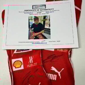 Kimi Räikkönen signed replica gloves (pair, both signed) Sports Car Racing Gifts by The Signature Store