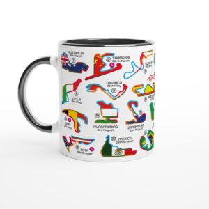 2025 Formula 1 Calendar Mugs - Circuit Layouts with Country Flags - All F1 Races Red Bull Racing by Billeresque