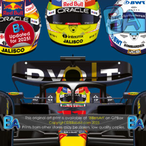 Sergio Perez Formula 1 Career Celebration Very High Quality Illustration Print from the Automotive store collection.