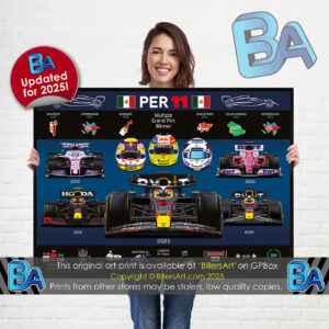 Sergio Perez Formula 1 Career Celebration Very High Quality Illustration Print from the Automotive store collection.