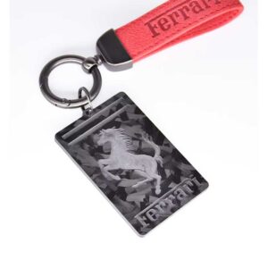 Red Suede Ferrari-Inspired Keychain with Snowflake Carbon Fiber Logo Pendant – 130mm x 25mm Strap, 74.5mm x 48.5mm Pendant from the Sports Car Racing Gifts store collection.