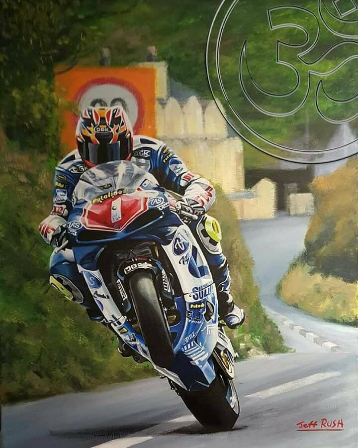 David Jefferies limited edition art print by Jeff Rush Motorcycle racing poster road racing poster isle of man TT poster gifts for bikers from the Sports Car Racing Fine Art Originals store collection.