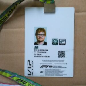 Ed Sheeran F1 VIP Pass Sports Car Racing Clothing by Grand Prix Memorabilia