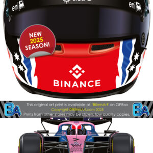Jack Doohan's 2025 Helmet and Alpine Racing Car. A Very High Quality Illustration from the F1 Helmets store collection.