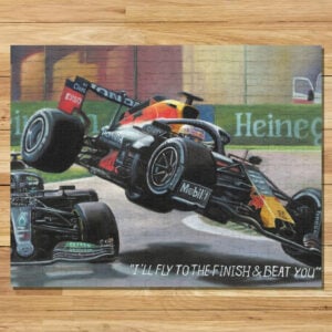 Lewis Hamilton & Max Verstappen F1 Crash 500 Piece Jigsaw Puzzle- F1 Gifts, gift for him Max Verstappen by Mizuna Art
