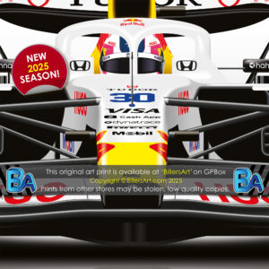 Liam Lawson's 2025 Racing Bulls Racing Car. A Very High Quality Illustration from the Sports Car Racing Gifts store collection.