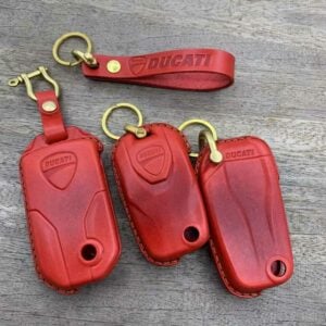 Ducati MTS 1260S 2nd Gen Key Leather Case – Handcrafted Stitched Leather with Matching Lanyard, Color Choices from the Race Track Wall Art store collection.