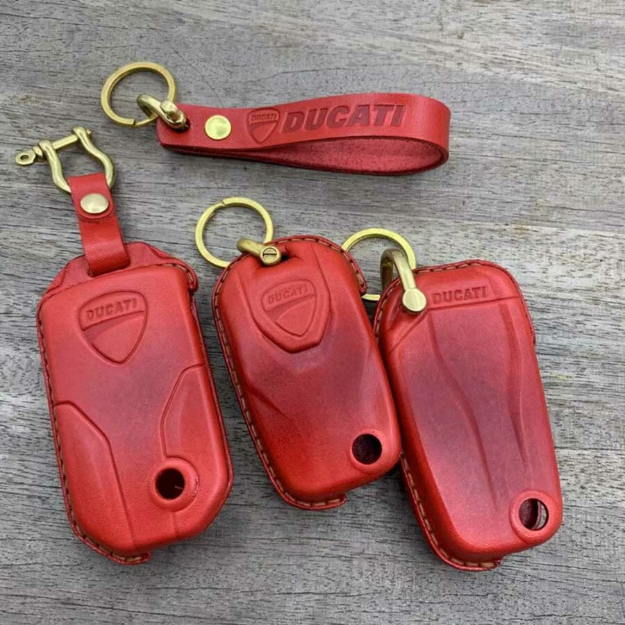 Ducati MTS 1260S 2nd Gen Key Leather Case – Handcrafted Stitched Leather with Matching Lanyard, Color Choices from the Sports Car Racing Gifts store collection.
