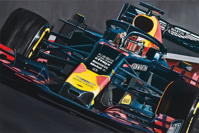 ORIGINAL Painting of Max Verstappen Red Bull Racing 24" x 36" from the Max Verstappen store collection.